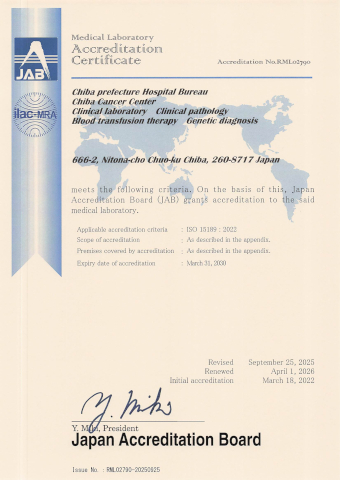 ISO 15189認定証(英語)