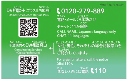 やさしい日本語DV相談カード裏の画像