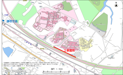 こども病院近隣の道路工事箇所についての地図
