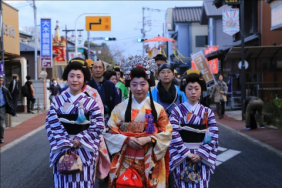 A view of girls in kimono at the festival