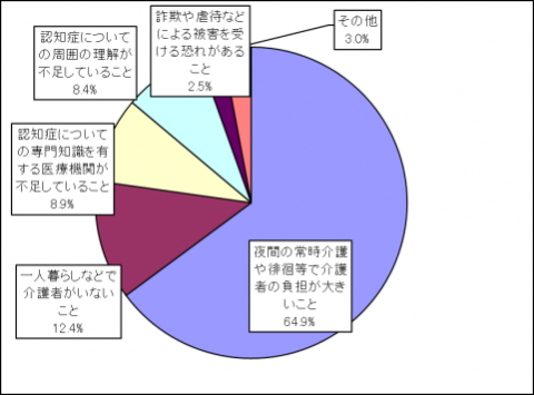 認知症になっても自宅で住む上で妨げとなるものに関する円グラフ