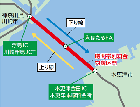 時間帯別料金対象区間の地図