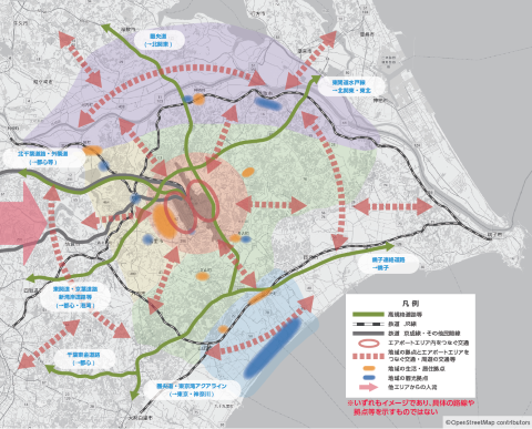 空港と空港近接エリアに立地する産業・ 居住・観光拠点を結ぶ効率的な地域公共交通ネットワークのイメージ