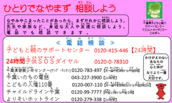 いじめ防止啓発カード裏面（小学１から３年生用）