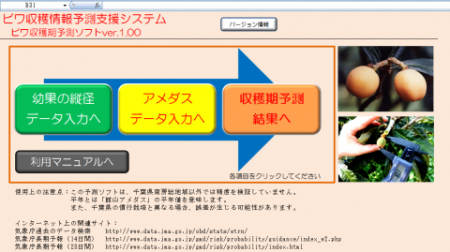 ビワ収穫情報予測支援システム「ビワ収穫期予測ソフトver.1.00」
