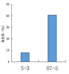 図2.「S-3」と「07-5」の細長いイモの発生率