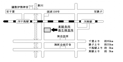 東総食肉衛生検査所への案内図です。