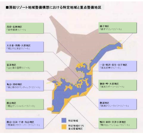 房総リゾート地域整備構想における特定地域と重点整備地区