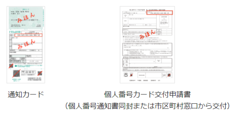 「通知カード」「個人番号カード交付申請書」の画像