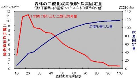 二酸化炭素吸収・炭素固定量のグラフ