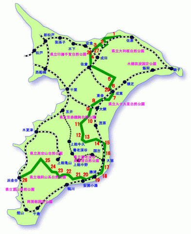 各コースを示す千葉県の全体図