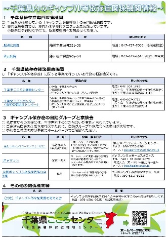 千葉県内のギャンブル等依存症関係機関情報