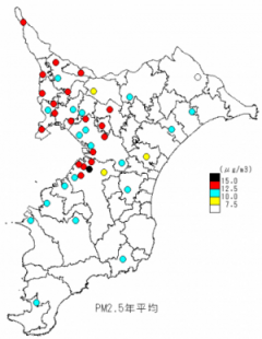 PM2.5年平均値地理的分布