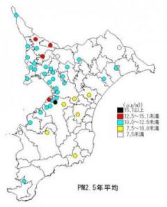 PM2.5年平均値地理的分布