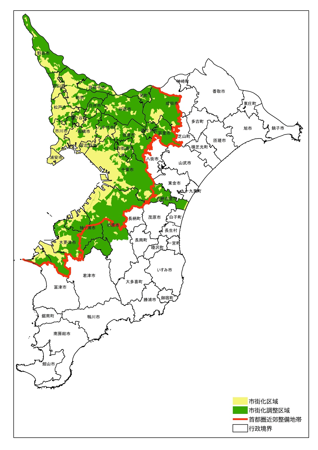 市街化区域・市街化調整区域の状況図