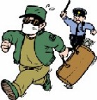 どろぼうが警察官に追いかけられている絵