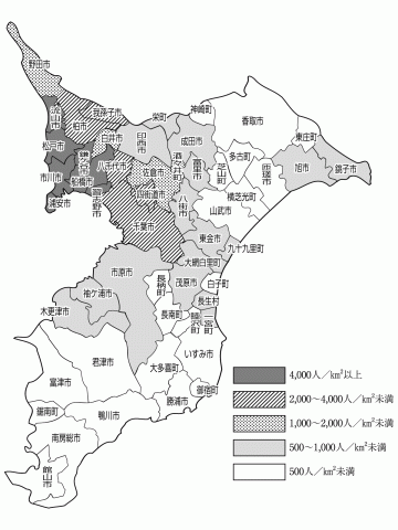 図5市町村別人口密度（平成23年1月1日現在）