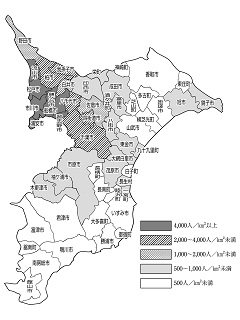 図5市町村別人口密度（平成25年1月1日現在）