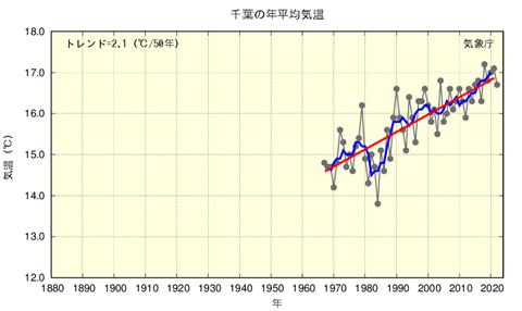 年平均気温の経年変化（千葉）