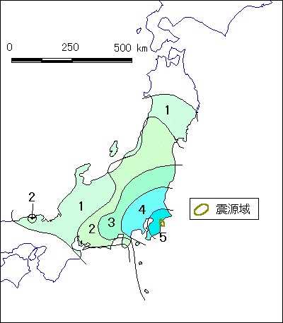 千葉県東方沖地震の震度分布の画像
