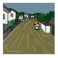 増水し危険な用水路のイラスト