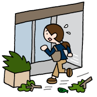建物に避難するイラスト