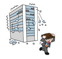 地震が発生し建物から離れるイラスト
