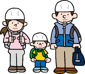 避難の準備をする家族のイラスト