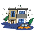 台風の被害を受ける家のイラスト
