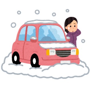 雪で立ち往生する車のイラスト