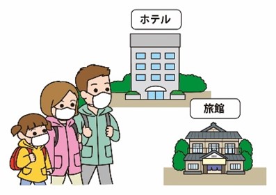 ホテルや旅館へ避難するイラスト