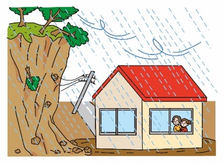 崖から離れた部屋に移動するイラスト