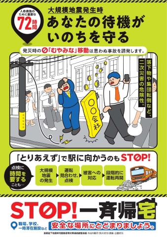 帰宅困難者対策「あなたの待機がいのちを守る」のポスターの画像