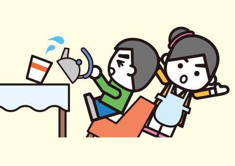 ケガをしそうな子供と驚く母親のイラスト