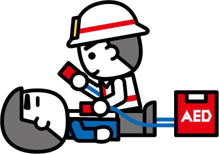 AEDで応急処置を行う救急隊員のイラスト