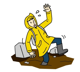 長靴で避難して足を取られる人のイラスト