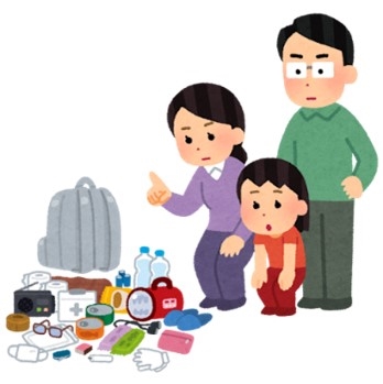 備蓄品のチェックを行うイラスト