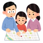 ハザードマップを確認する家族のイラスト
