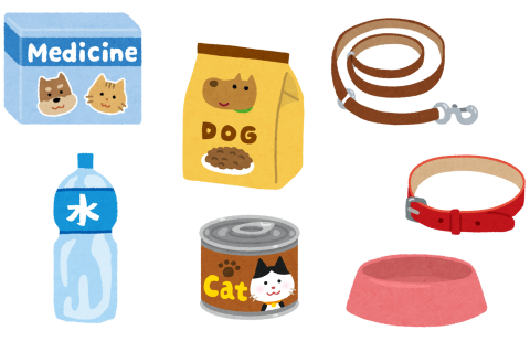 ペットの防災用品のイラスト