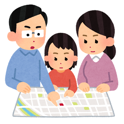 避難先を確認する家族のイラスト