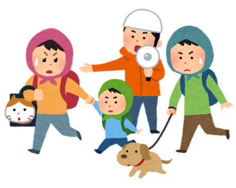 ペットと避難する様子のイラスト