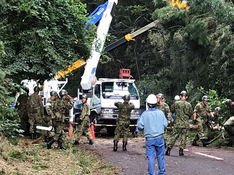 復旧作業を行う自衛隊と東京電力の画像