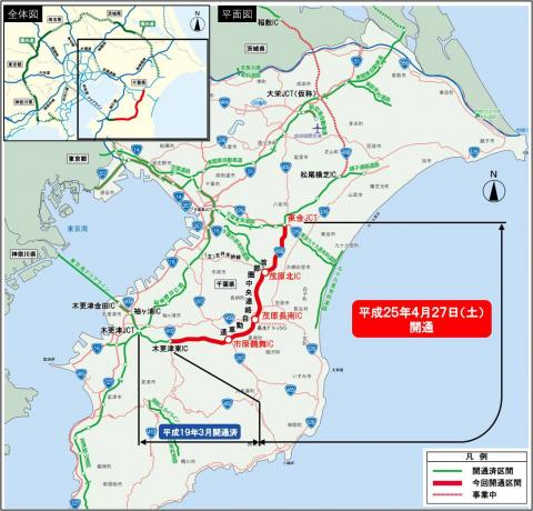 開通区間説明図、クリックで拡大図を表示