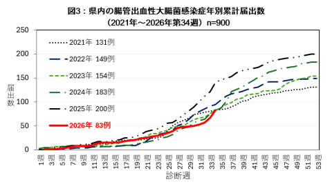 県内の腸管出血性大腸菌感染症年別累計届出数