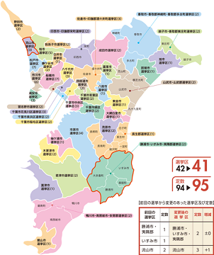 千葉県議会議員の選挙区と定数の図