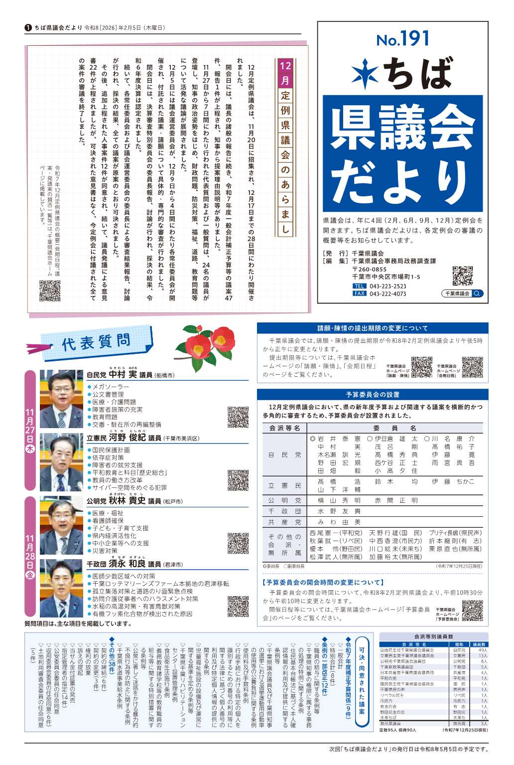 ちば県議会だより191号の1面の画像