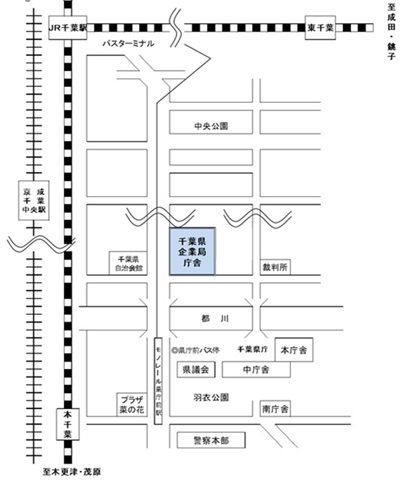 企業局庁舎、最寄り駅からの地図