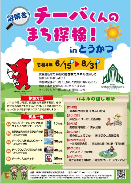 【募集終了】令和4年度県民の日東葛飾地域行事「謎解き！チーバくんのまち探検！in とうかつ」