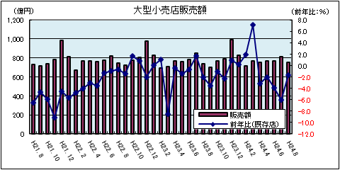 大型小売店販売額（平成24年8月）