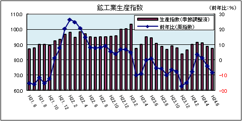 鉱工業生産指数(平成24年6月)